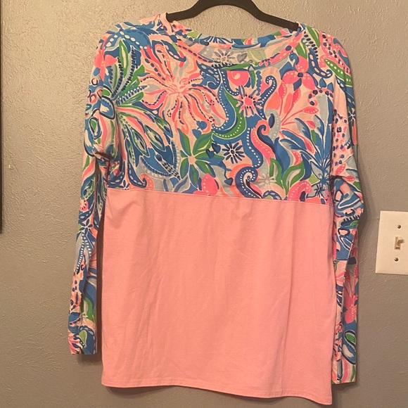 Lilly Pulitzer Pink and Blue Floral Long Sleeve Top - Picture 2 of 5